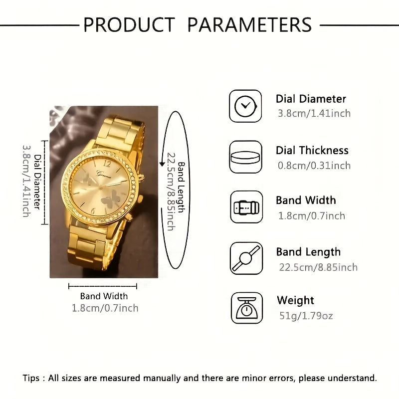 ✨ Coffret Montre Femme – Chaîne Dorée + Bracelet & Bague Assortis