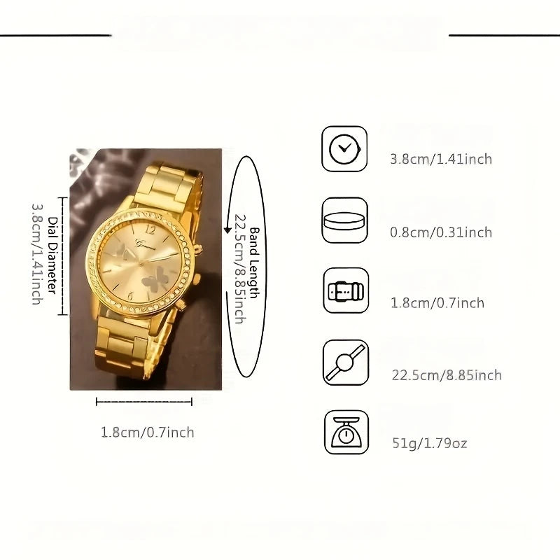 ✨ Coffret Montre Femme – Chaîne Dorée + Bracelet & Bague Assortis